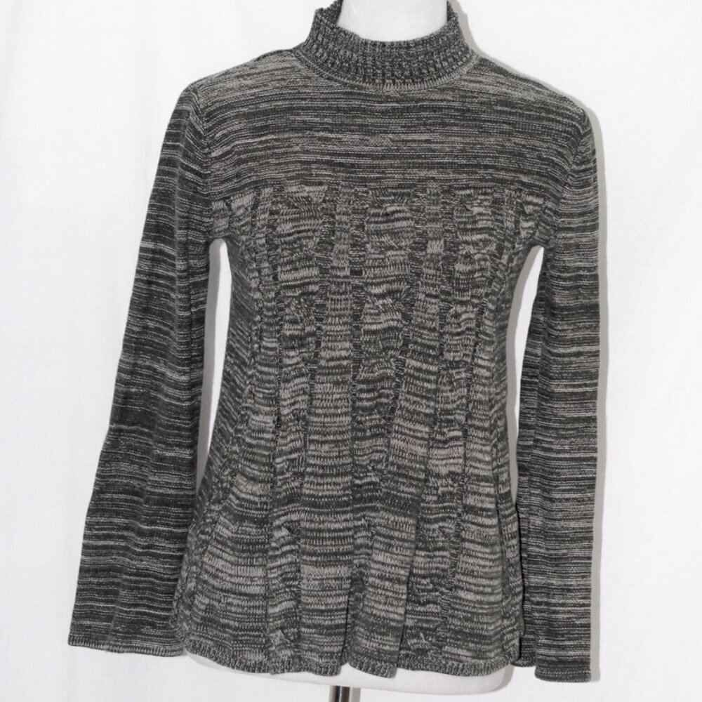 Mock Neck Flare Sleeves EUC Style & Co. Womens Small Sweater Stripes Green